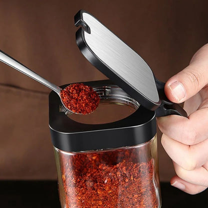 Stainless Steel Glass Seasoning Jar 3-Piece Set