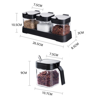 Stainless Steel Glass Seasoning Jar 3-Piece Set