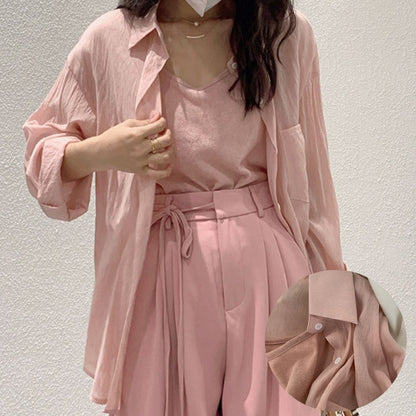 Two Piece Solid Color Shirt Suit