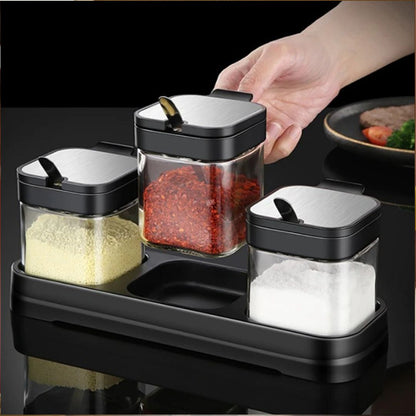 Stainless Steel Glass Seasoning Jar 3-Piece Set