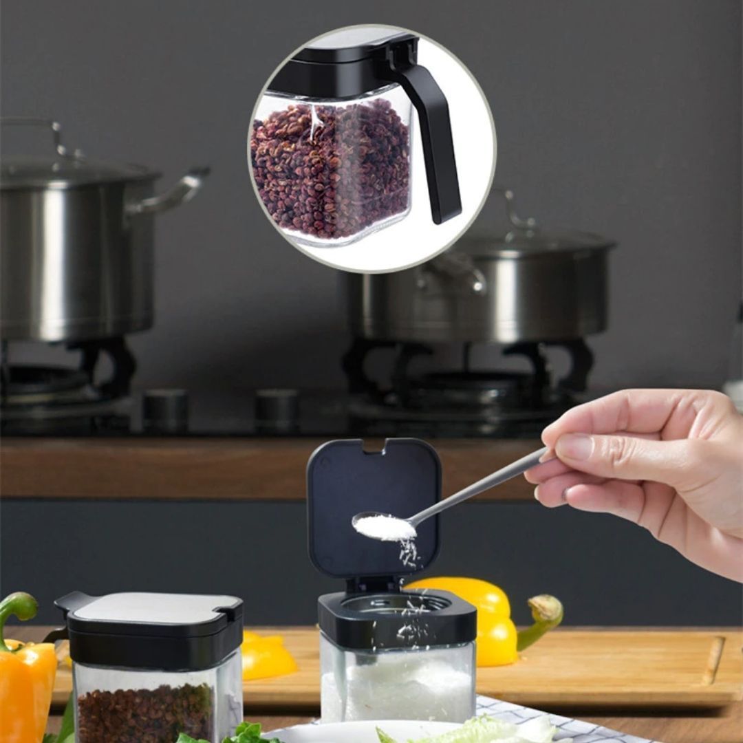 Stainless Steel Glass Seasoning Jar 3-Piece Set