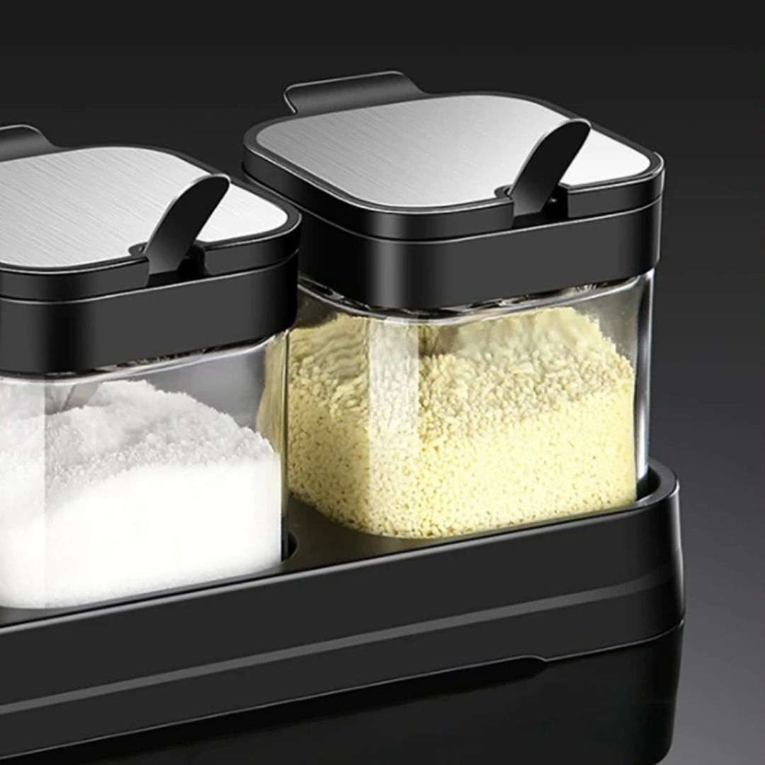 Stainless Steel Glass Seasoning Jar 3-Piece Set