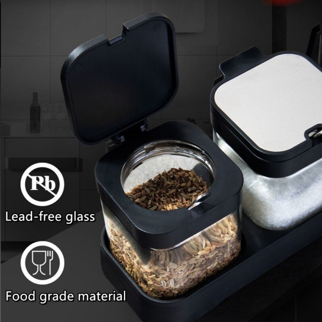 Stainless Steel Glass Seasoning Jar 3-Piece Set