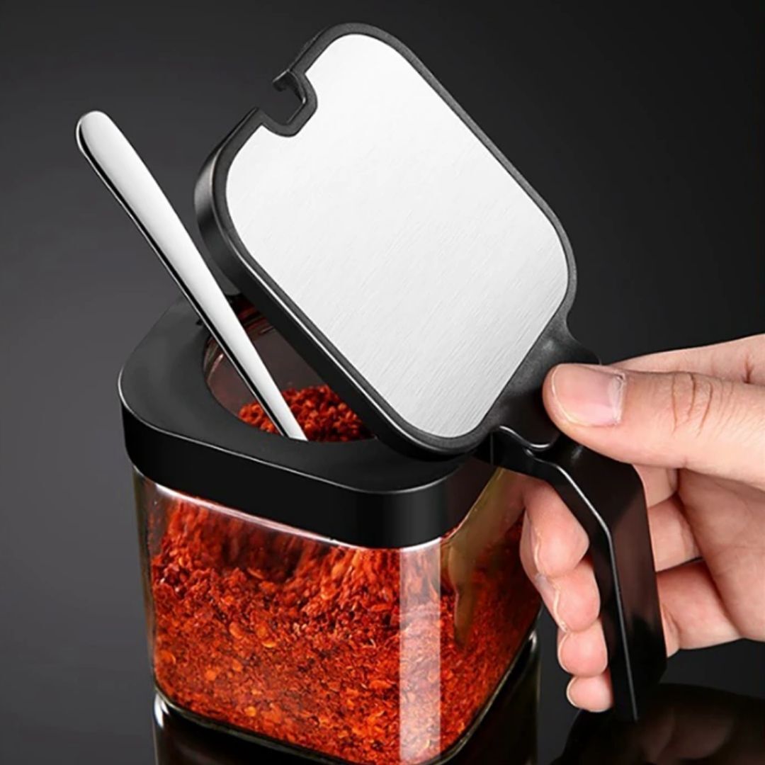 Stainless Steel Glass Seasoning Jar 3-Piece Set